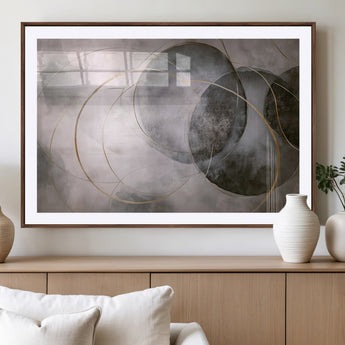 20066876-MGC-FP-36x24_Walnut-Neutral Abstract Circle Wall Art – Modern Gray Beige Gold Canvas Print, Minimalist Geometric Painting for Bedroom, Living Room,