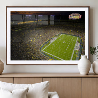 23655234-MGV-CV-36X24-Lambeau Field Stadium Wall Art – American Football Night Game Canvas Print with Packed Crowd and Lights – Sports Decor for Man