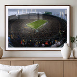 14387817-MGV-CV-36X24-Lambeau Field Stadium Wall Art – Green Bay Packers Game Day Canvas Print with Fireworks and Crowd – NFL Football Fan Man Cave
