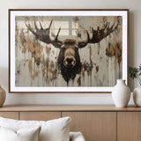 34496536-MGV-CV-36X24-Rustic Moose Wall Art – Modern Abstract Animal Canvas Print – Majestic Moose Head Painting with Neutral Earth Tones for Cabin,