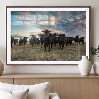 13867292-MGV-CV-36X24-Black Cattle Wall Art – Rustic Ranch Herd Canvas Print, Western Farmhouse Country Landscape Decor for Living Room, Office, or