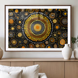 45478523-MGV-CV-36X24-Abstract Circle Wall Art – Bold Black and Gold Dot Painting Canvas Print, Modern Geometric Mandala Style Decor for Living Room or