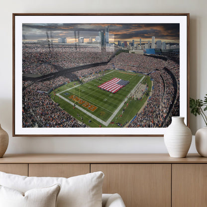 98106777-MGV-CV-36X24-Soldier Field Wall Art – Chicago Bears Stadium Canvas Print with American Flag, Game Day Football Decor for Man Cave, Bar, or
