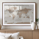 63516865-MGV-CV-36X24-Explore Dream Discover World Map Wall Art – Inspirational Travel Adventure Canvas Print, Neutral Parchment Style Explorer Decor