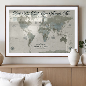 10693204-MGV-CV-36X24-Little By Little One Travels Far Tolkien Quote Blue Green World Map Adventure Wall Art Canvas Print Rustic Wanderlust Travel Decor