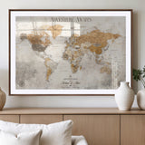99422096-MGV-CV-36X24-Adventure Awaits World Map Wall Art – Neutral Beige Canvas Print, Modern Travel Inspired Wall Decor for Living Room, Bedroom or