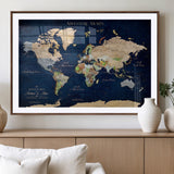 43160428-MGV-CV-36X24-Adventure Awaits Navy Blue World Map – Vibrant Travel Canvas Wall Art, Antique Atlas Print, Wanderlust Decor for Home Office