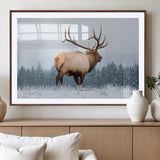 85177251-MGV-CV-36X24-Elk Wall Art – Majestic Wildlife Canvas Print of Bull Elk Snowy Forest, Rustic Nature Decor for Living Room, Cabin, or Office