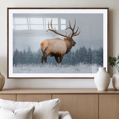 85177251-MGV-CV-36X24-Elk Wall Art – Majestic Wildlife Canvas Print of Bull Elk Snowy Forest, Rustic Nature Decor for Living Room, Cabin, or Office