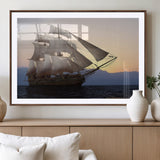 31270610-MGV-CV-36X24-Sailing Ship Wall Art – Sunset Seascape Canvas Print with Tall Ship at Sea, Nautical Ocean Decor for Living Room, Office, or