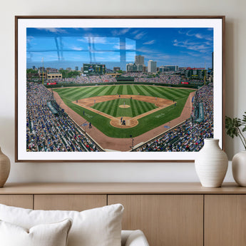 35800083-MGV-CV-36X24-Wrigley Field Baseball Stadium Canvas Wall Art – Packed Crowd Sports Stadium Print, City Skyline Baseball Field Canvas for Game