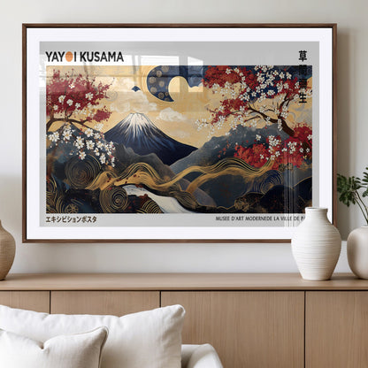 28945903-MGV-CV-36X24-Japanese Wall Art – Mount Fuji Canvas Print with Cherry Blossoms and Golden Wave Motifs, Traditional Asian Inspired Artwork for