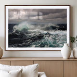 38622353-MGV-CV-36X24-Ocean Wave Wall Art – Dramatic Seascape Canvas Print with Stormy Sky and Crashing Sea, Bold Coastal Photography for Living Room,