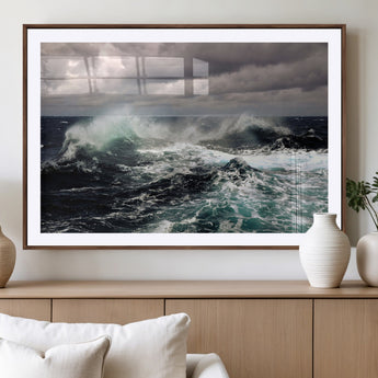 38622353-MGV-CV-36X24-Ocean Wave Wall Art – Dramatic Seascape Canvas Print with Stormy Sky and Crashing Sea, Bold Coastal Photography for Living Room,