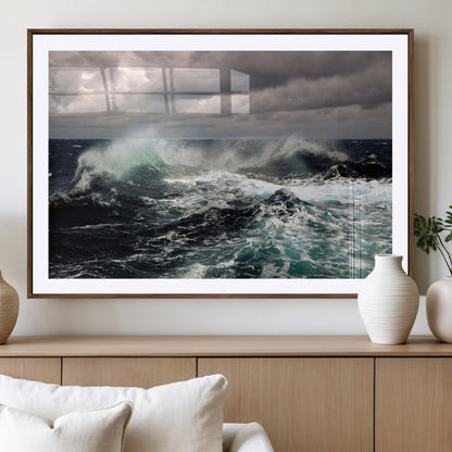 38622353-MGV-CV-36X24-Ocean Wave Wall Art – Dramatic Seascape Canvas Print with Stormy Sky and Crashing Sea, Bold Coastal Photography for Living Room,
