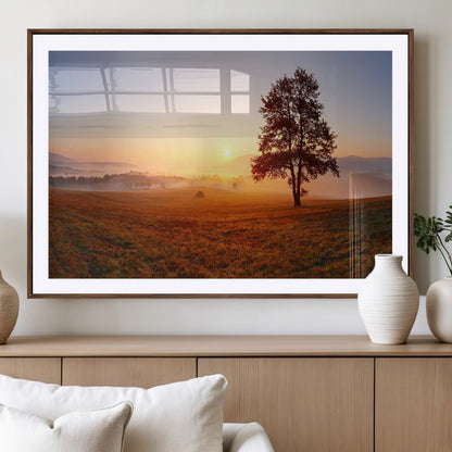 57919623-MGV-CV-36X24-Golden Sunrise Landscape Canvas Wall Art - Framed Misty Field Print, Large Nature Canvas for Living Room, Office, or Home Decor