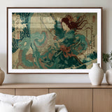 86918027-MGV-CV-36X24-Samurai Warrior vs Octopus Wall Art – Japanese Ukiyo-e Ocean Battle Canvas Print, Traditional Samurai Artwork for Living Room,