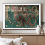 91666601-MGV-CV-36X24-Samurai Woman vs Octopus Wall Art – Japanese Ukiyo-e Green Robe Canvas Print, Ocean Battle Artwork for Living Room, Office, Man