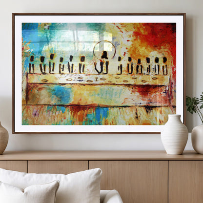 YKE34632598CR-MGC-FP-36x24_Walnut-Abstract Last Supper with Apostles Wall Art Canvas Print
