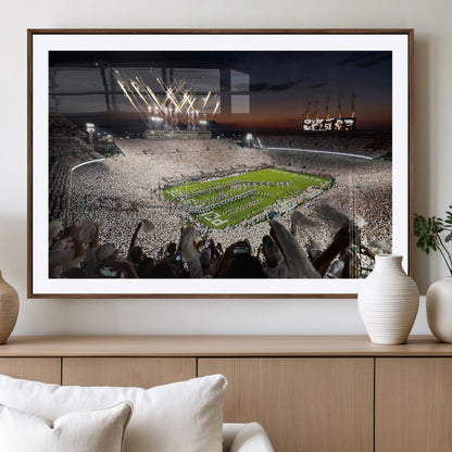 Penn-MGV-CV-36X24-Football Stadium Wall Art – Panoramic Night Game Canvas Print, Packed Crowd with Fireworks, Sports Decor for Office, Man Cave, Bar