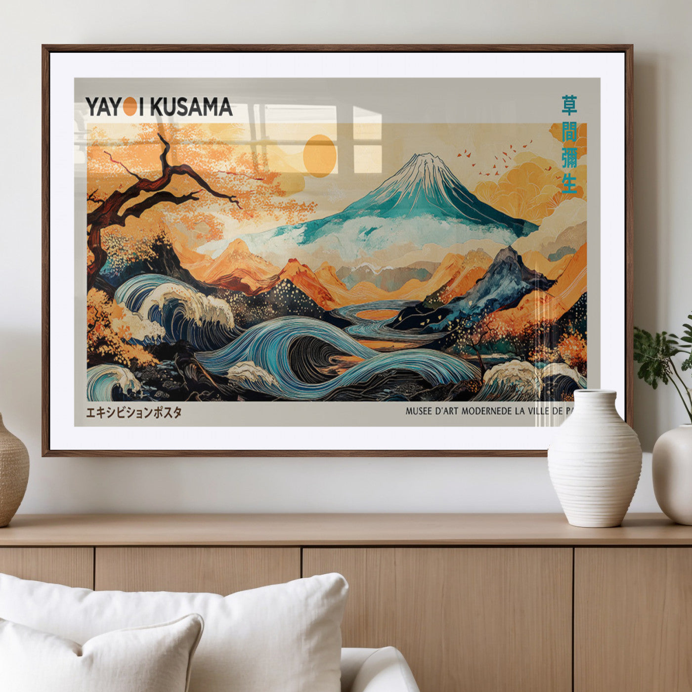 94085549-MGV-CV-36X24-Japanese Wave and Mountain Wall Art – Panoramic Abstract Landscape Canvas Print, Asian Inspired Nature Decor for Living Room,