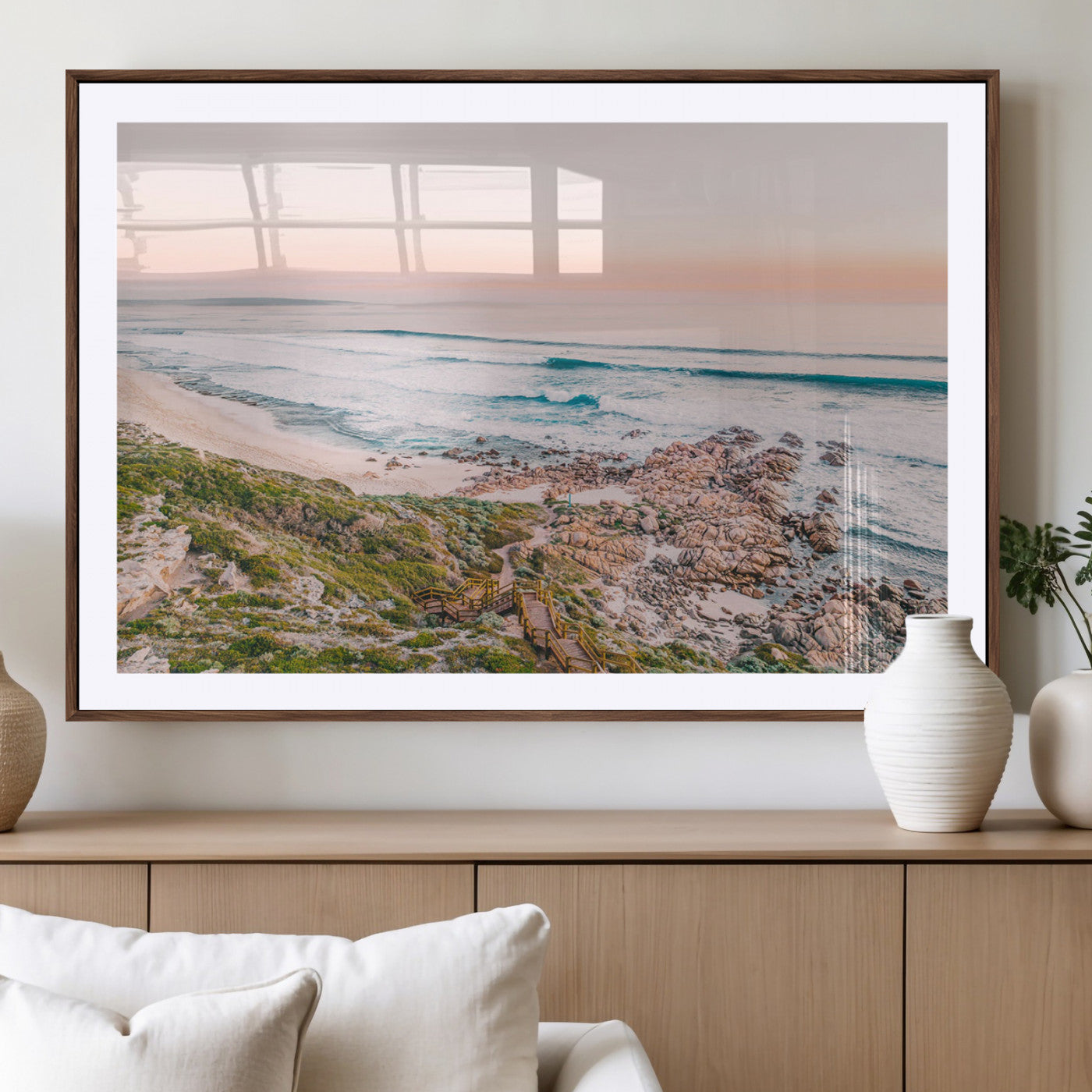 27332135-MGV-CV-36X24-Coastal Sunset Wall Art – Ocean Waves and Rocky Shore Canvas Print, Scenic Seaside Photography Decor for Bedroom, Living Room,
