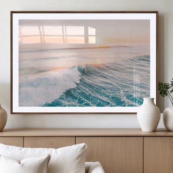 34064591-MGV-CV-36X24-Surfing Wall Art – Sunset Ocean Wave Canvas Print, Surfer Riding Sea Photography Decor for Bedroom, Living Room, Office, Coastal