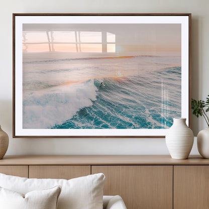 34064591-MGV-CV-36X24-Surfing Wall Art – Sunset Ocean Wave Canvas Print, Surfer Riding Sea Photography Decor for Bedroom, Living Room, Office, Coastal