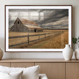 21991117-MGV-CV-36X24-Rustic Barn Wall Art – Weathered Farmhouse Canvas Print, Stormy Sky and Golden Field Photography Decor for Bedroom, Living Room,