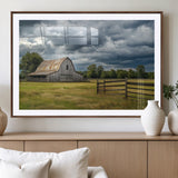 39409517-MGV-CV-36X24-Rustic Barn Wall Art – Weathered Farmhouse and Storm Clouds Canvas Print, Country Landscape Photography Decor for Bedroom, Living