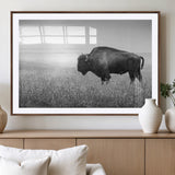 90861202-MGV-CV-36X24-Black and White Bison Canvas Wall Art – Rustic American Buffalo Print, Western Wildlife Photography for Farmhouse, Cabin, Office