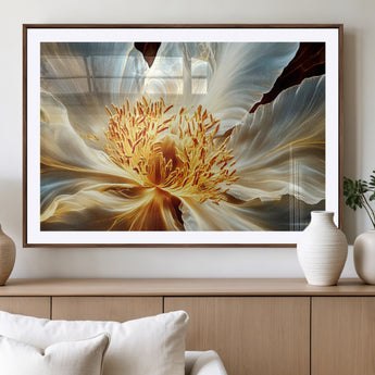 20862576-MGV-CV-36X24-Golden Abstract Flower Canvas Wall Art – Modern Botanical Bloom Print, Elegant Floral Artwork for Living Room, Bedroom, Office