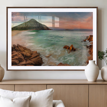 53831025-MGV-CV-36X24-Coastal Landscape Wall Art – Tropical Beach Ocean Canvas Print, Sunset Mountain View Photography Decor for Living Room, Bedroom,