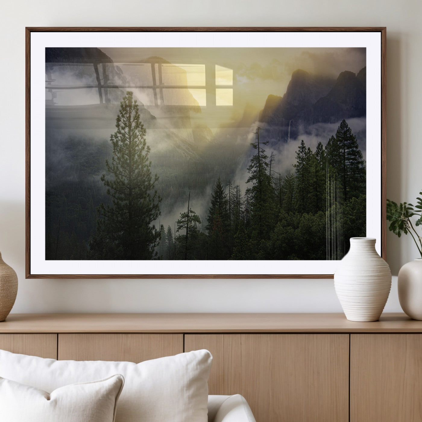 38316884-MGV-CV-36X24-Landscape Wall Art – Misty Mountain Valley Canvas Print, Scenic Pine Forest and Sunrise Photography Decor for Bedroom, Living