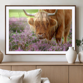 64069351-MGV-CV-36X24-Farmhouse Wall Art – Highland Cow in Wildflowers Canvas Print, Rustic Country Cattle Photography Decor for Bedroom, Living Room,