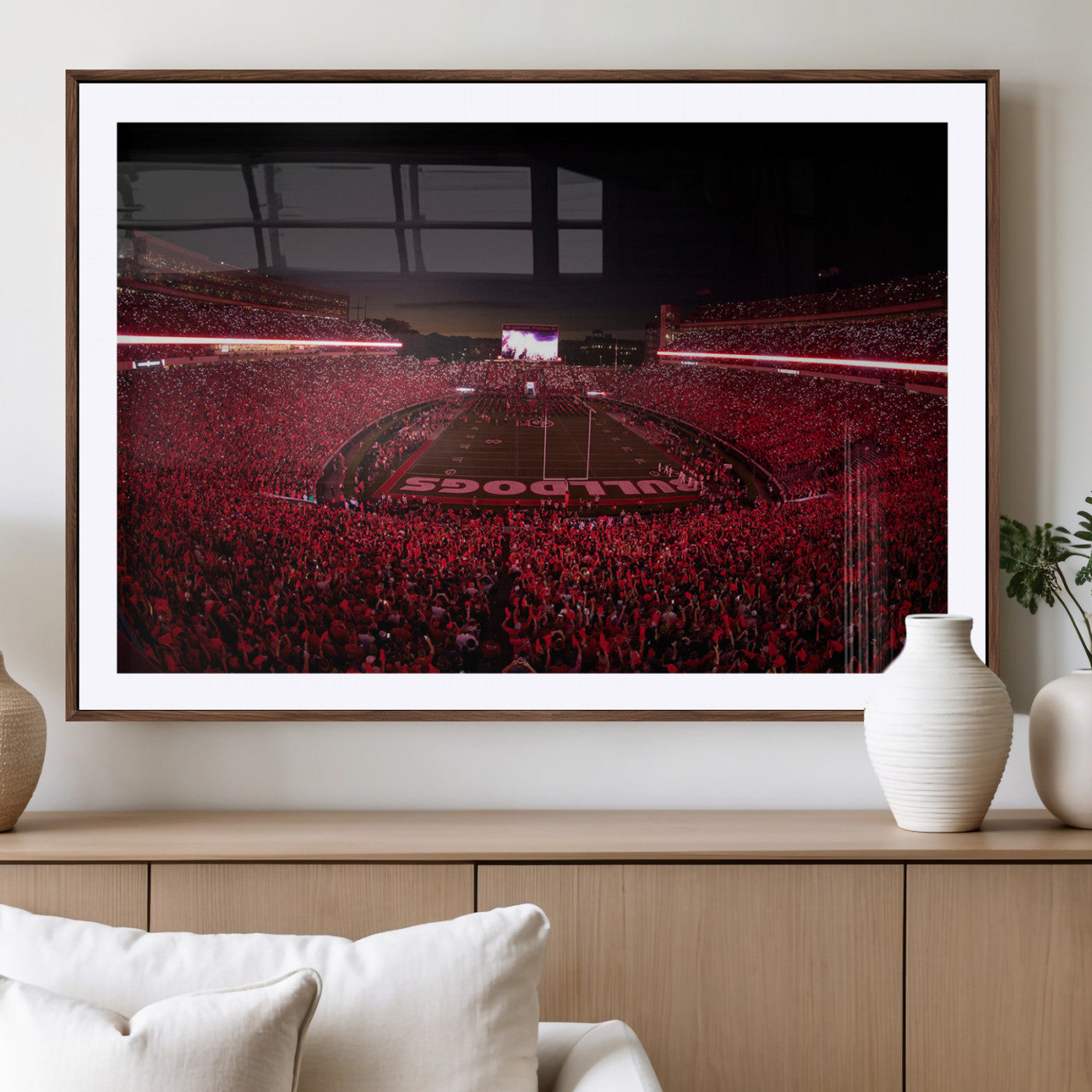38331045-MGV-CV-36X24-Sanford Stadium Wall Art – Georgia Bulldogs Football Red Night Game Canvas Print, Electric College Sports Decor for Man Cave or