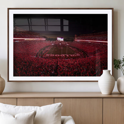 38331045-MGV-CV-36X24-Sanford Stadium Wall Art – Panoramic Georgia Bulldogs Red Light Game Football Canvas Print, Night Crowd Sports Decor for Office,