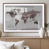 33204797-MGV-CV-36X24-Personalized World Map Wall Art – Burgundy & Grey Adventure Travel Map with Custom Names, Romantic Wall Decor for Couples, Home or