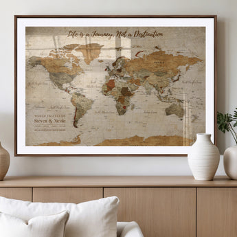 75179116-MGV-CV-36X24-Personalized World Map Wall Art – Rustic Vintage Travel Map with Custom Names, Inspirational Adventure Décor for Couples, Families