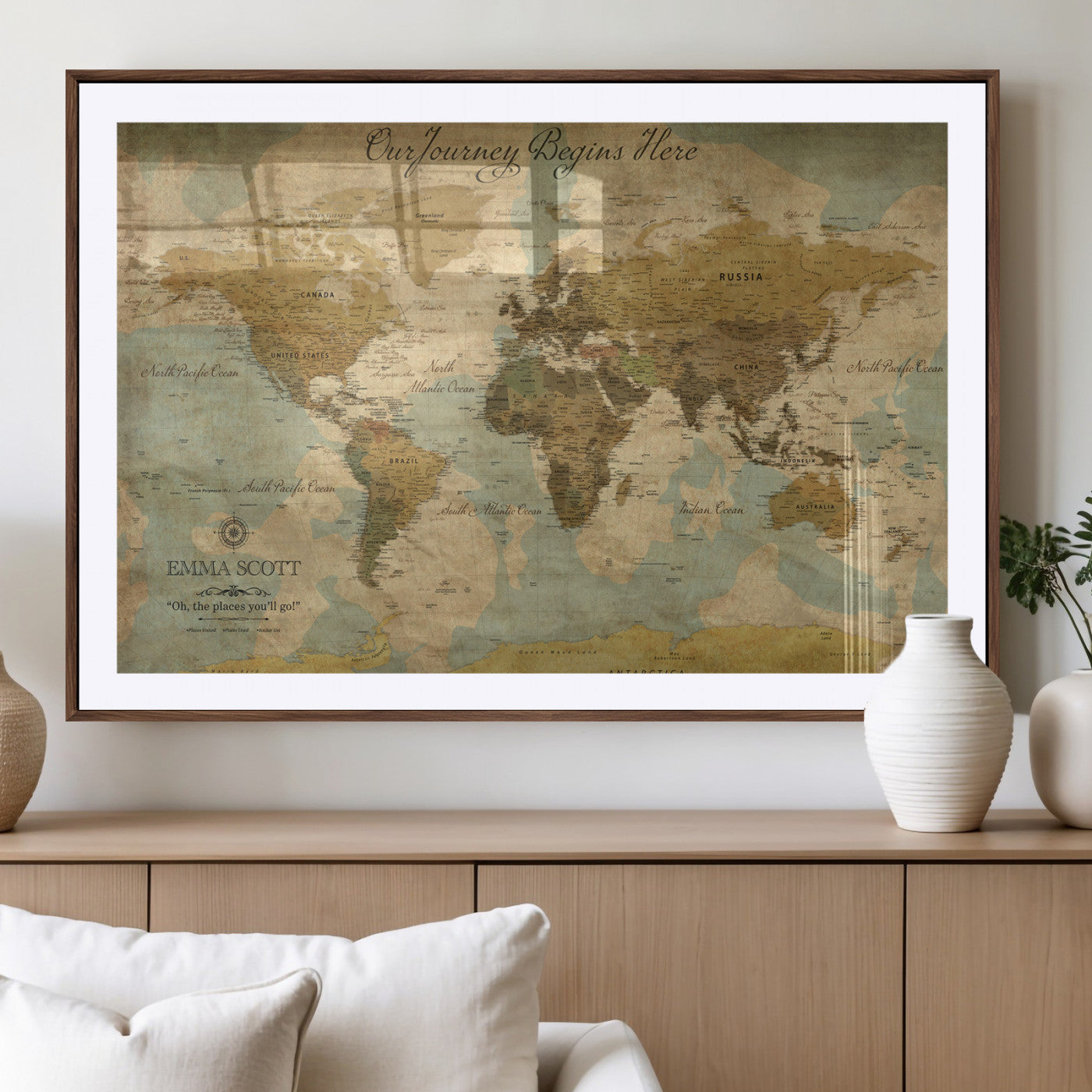 54795344-MGV-CV-36X24-Personalized World Map Wall Art – Vintage Adventure Travel Map with Custom Names, Rustic Wall Décor for Couples, Families