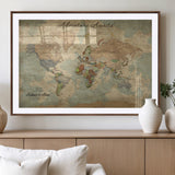 62500285-MGV-CV-36X24-Personalized World Map Wall Art – Rustic Watercolor Adventure Awaits Travel Map with Custom Couple Names, Vintage Wall Decor for