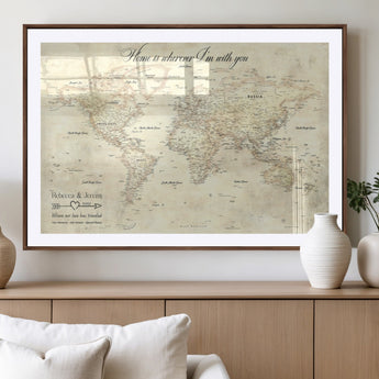 57950315-MGV-CV-36X24-Personalized World Map Wall Art – Vintage Beige Travel Map with Custom Names, Romantic Anniversary Gift for Couples, Adventure
