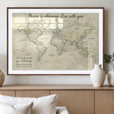 35009043-MGV-CV-36X24-Personalized World Map Wall Art – Vintage Beige Travel Map with Custom Names and Date, Romantic Anniversary Gift for Couples Home
