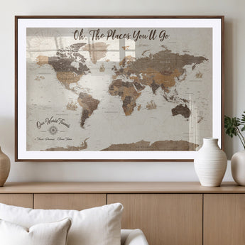 14140137-MGV-CV-36X24-Personalized World Map Wall Art – Vintage Nautical Adventure Map with Ships and Compass, Rustic Sepia Tones for Travel Lovers and