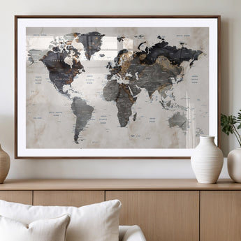 MGC-FP-36x24 - World Map Wall Art Canvas Print, Framed Rustic Map Art Picture Print, Antique Map Perfect Rustic Explorer Decor Artwork
