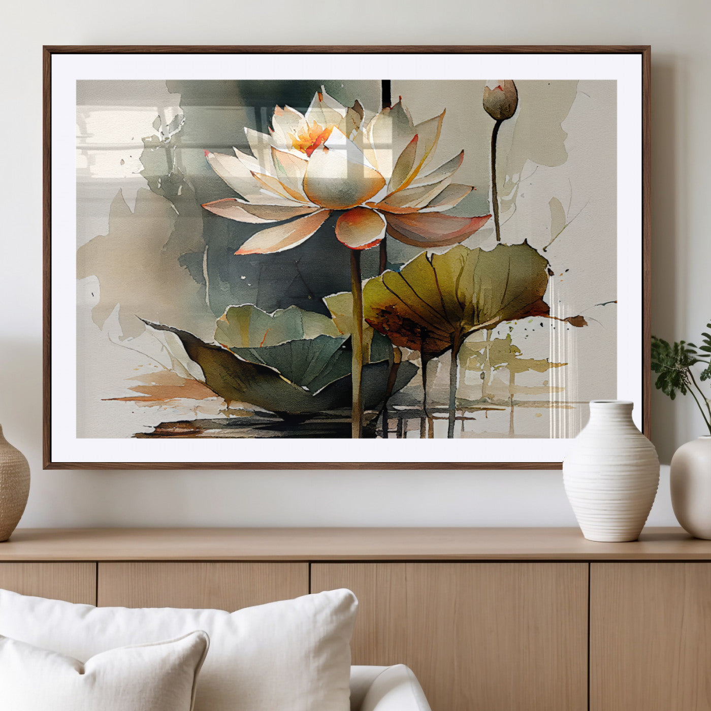 46359-MGV-CV-36X24-Lotus Blossom Wall Art Canvas Print, Framed Water Lily Art Picture Print, Zen Flower Perfect Zen Botanical Decor Artwork