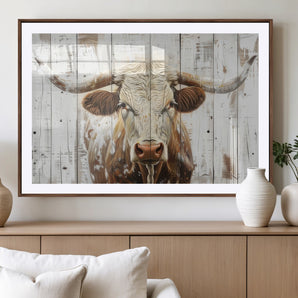 10840-MGV-CV-36X24-Texas Longhorn Wall Art Canvas Print, Framed Rustic Bull Art Picture Print, Western Cattle Perfect Rustic Western Decor Artwork