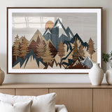 80300-MGV-CV-36X24-Geometric Mountains Wall Art Canvas Print, Framed Stylized Trees Art Picture Print, Graphic Forest Perfect Rustic Abstract Decor