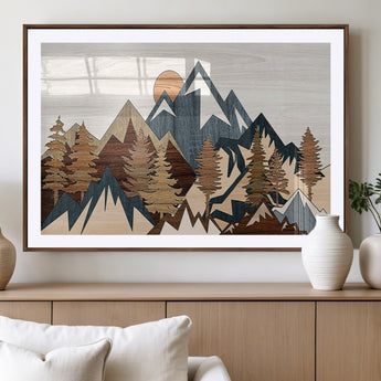 80300-MGV-CV-36X24-Geometric Mountains Wall Art Canvas Print, Framed Stylized Trees Art Picture Print, Graphic Forest Perfect Rustic Abstract Decor