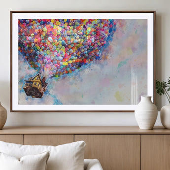 18792-MGV-CV-36X24-Up Movie House Wall Art Canvas Print, Framed Carls Journey Art Picture Print, Up Inspired Perfect Animated Whimsical Decor Artwork